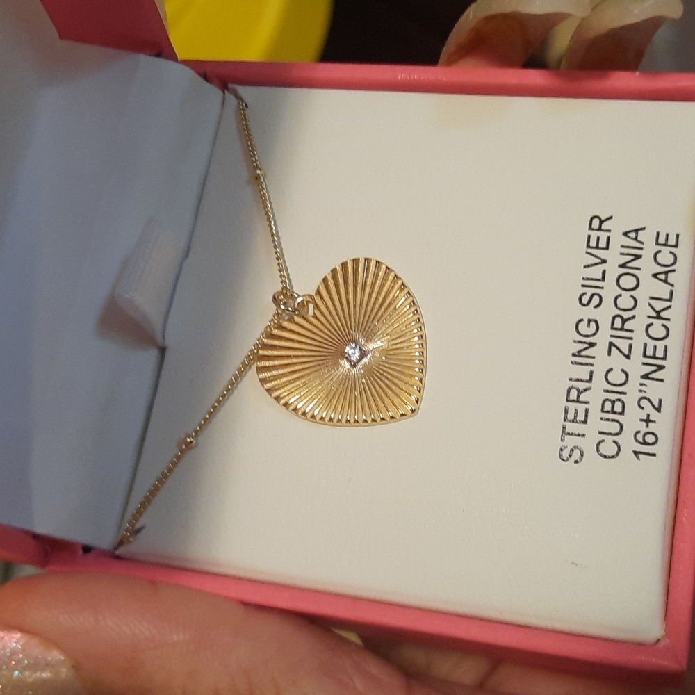 AUTHENTIC GENUINE 14K YELLOW GOLD OVER STERLING SILVER STARBURST 💛 CZ NECKLACE
